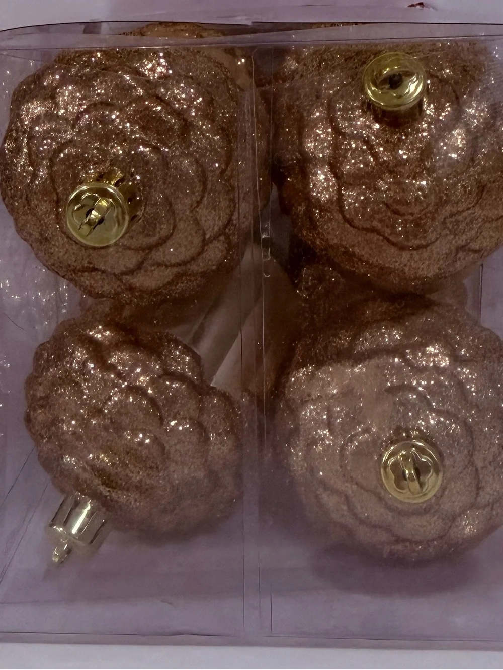 Set of 8 Holiday Living Champagne Gold & Copper Ribbed Glass Acorn Ornament Set
